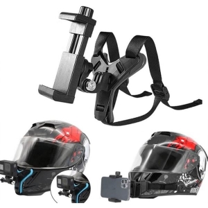 Helmet Chin Mount With Mobile And Action Camera Holder Bracket And Phone Holder Lace