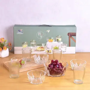 Nepliving Transparent Glass And Desert Bowl Set - (Five Transparent Glass And Five Transparent Bowl)