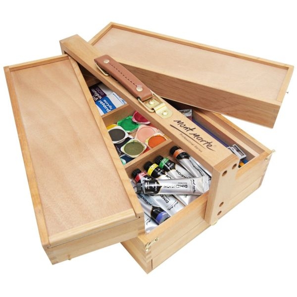Mont Marte Multi-Purpose Wooden Art Box. 3 Layers of Storage for Organizing Art Supplies. Features a Leather Carry Handle for Easy Transport - Image 2