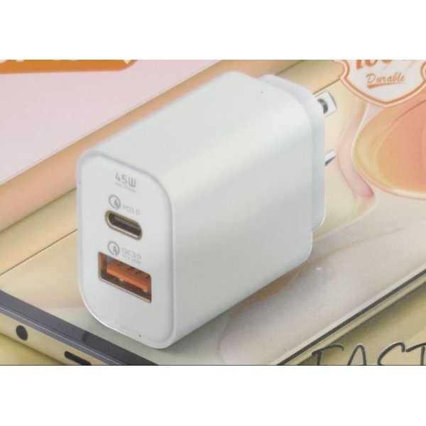 45W Turbo Power Adapting Fast Charging Qualcomm 3.0 Quick Charge Genuine 2 Pin Wall Charger (1USB /1 PD) With 1M USB To TC Cable - Image 2