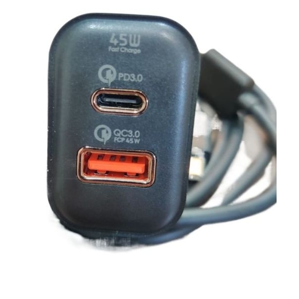 45W Turbo Power Adapting Fast Charging Qualcomm 3.0 Quick Charge Genuine 2 Pin Wall Charger (1USB /1 PD) With 1M USB To TC Cable - Image 3
