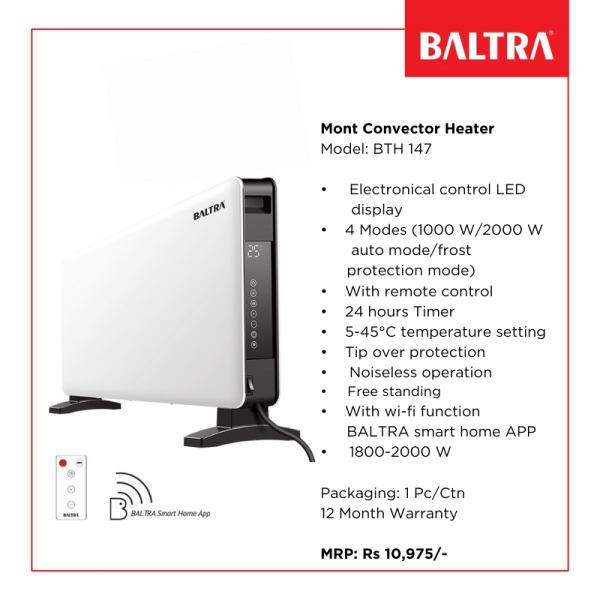 BALTRA Mont Convector Smart Heater | LED Display | Wifi Function | 2000 Watt | Remote Control | 12 months Warranty - Image 5