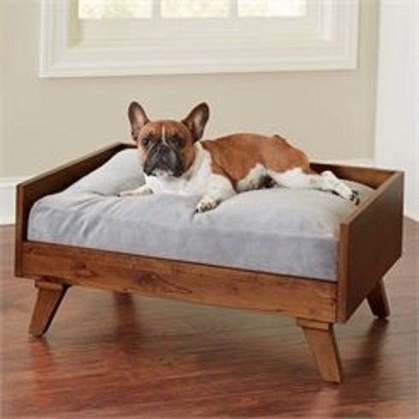Pet Sofa Cute Dog and Cat Bed Comfortable Wooden Base and Cushion Included in Brown - Image 3