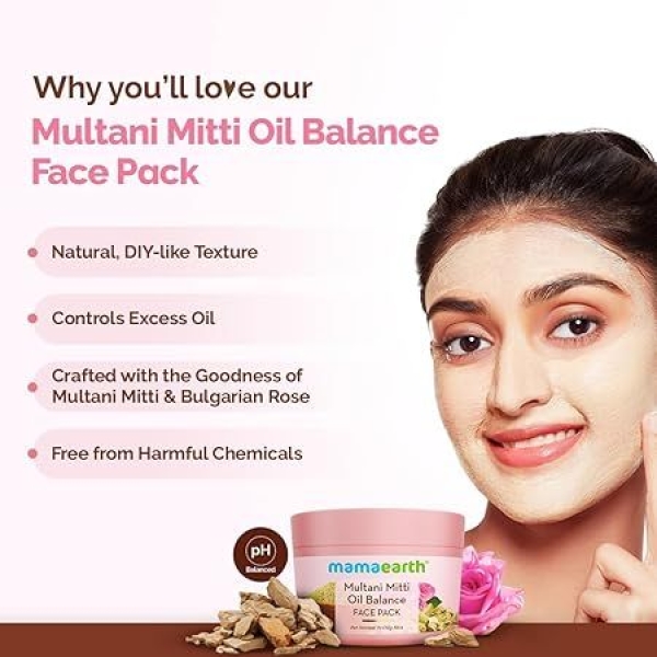 Mamaearth Multani Mitti Oil Balance Face Pack with Multani Mitti & Bulgarian Rose for Normal to Oily Skin 200g - Image 3