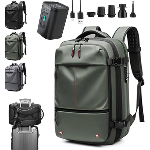Vacpack Backpack, 60L Expandable Backpack with Vacuum Compression, Water Resistant, Anti Theft Vacpack Travel Vacuum Backpack (Black - Image 2