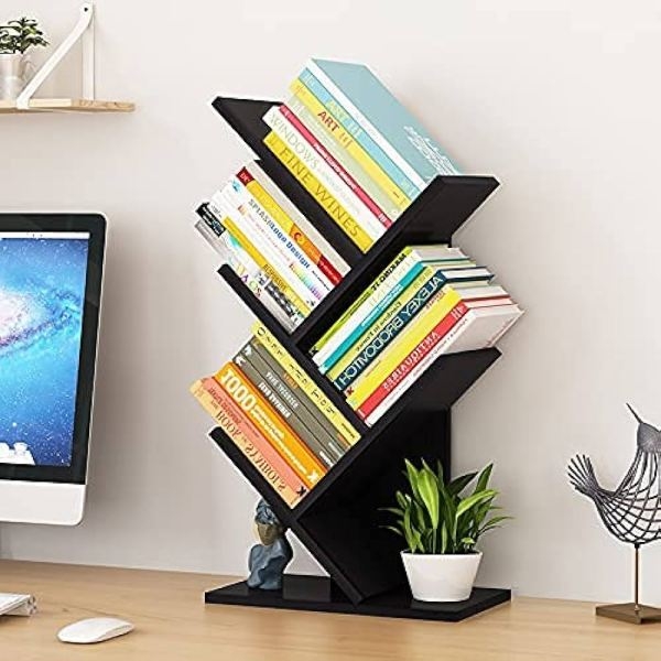 Bookshelf Desk Creative Study Bookcase Tree Shaped Furniture Decor Book Rack Multi-Grid Storage Wooden Display Shelf - Image 3