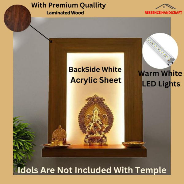 Artica Wooden Wall Hanging Temple with Warm LED Light Wood – Simple and Elegant Home Mandir for Pooja Room Decor, Fully Handcrafted with Love in Brown - Image 4