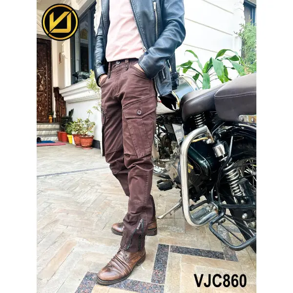 VIRJEANS (VJC860) Stretchable Cargo Multi Pocket Box Zipper Joggers Pant For Men-Coffee - Image 3