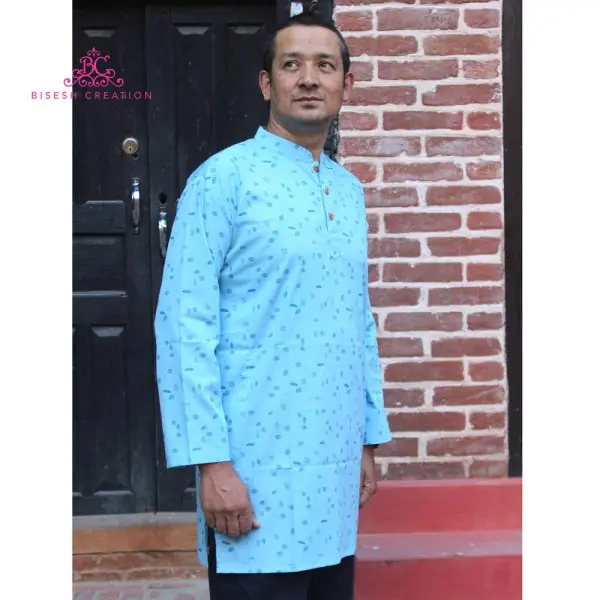 Bisesh Creation Lotus Blue Cotton Printed Kurta For Men - Image 2