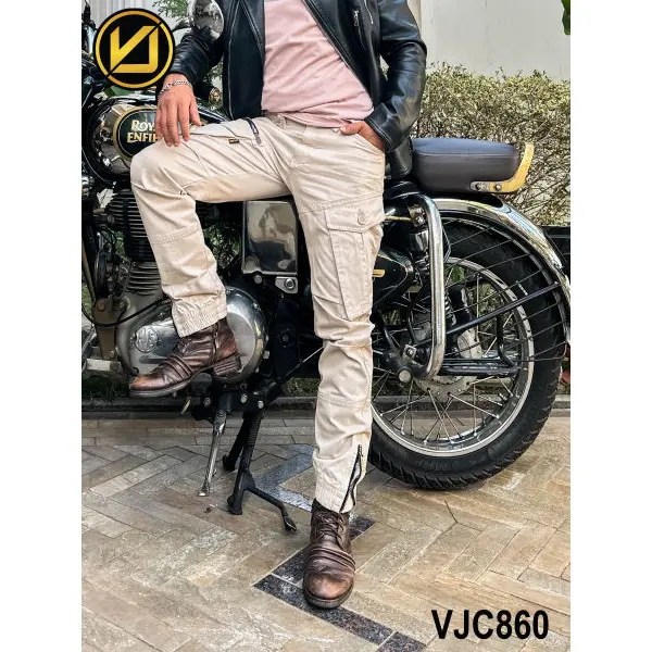 VIRJEANS (VJC860) Stretchable Cargo Multi Pocket Box Zipper Joggers Pant For Men-Off-white - Image 5
