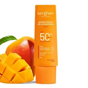 Mango Detan Gel Sunscreen SPF 50+ PA+++ 80g | Oil-Free, With Alpha-Arbutin & Niacinamide | Controls Tanning, Brightens Skin | Fades Dark Spots, Water Resistant | All Skin Types