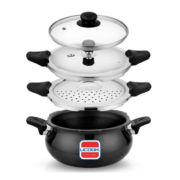 UNITED UCOOK 3 in 1 Smart 3 Litres Hard Anodised Induction Based With Outer Lid Cooker ( Cooker + Strainer + Server ) - Image 4
