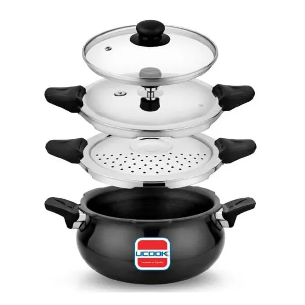 UNITED UCOOK 3 in 1 Smart 3 Litres Hard Anodised Induction Based With Outer Lid Cooker ( Cooker + Strainer + Server ) - Image 4