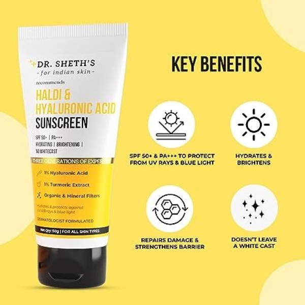 Dr. Sheth's Haldi & Hyaluronic Acid Sunscreen - 50g - Image 4