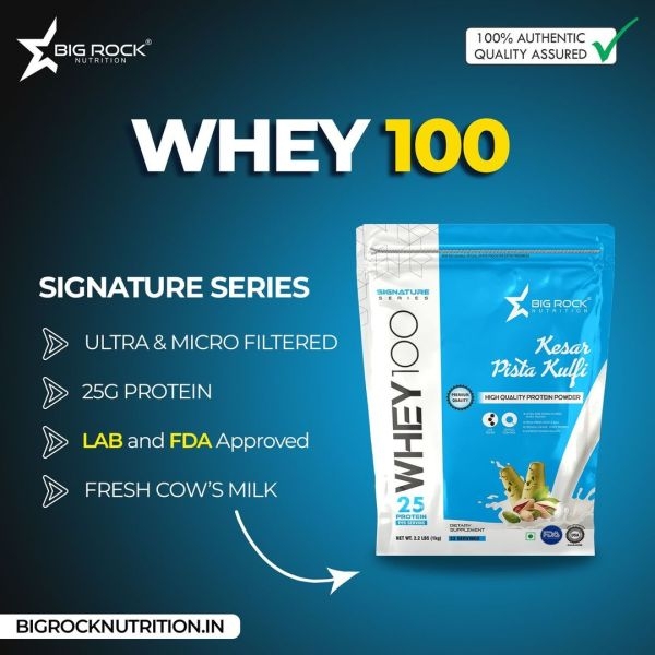 Bigrock Nutrition Whey 100 Whey Protein 33 Serving 1 kg, 2.2 Lbs(Pista Kulfi Flavour) - Image 2