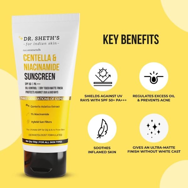 Dr. Sheth’s Centella & Niacinamide Oil & Acne Control Sunscreen - 50g - Image 2