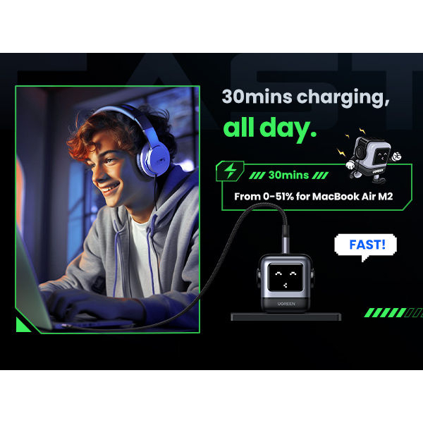 UGREEN RG 30W USB C Charger, Nexode Robot GaN Fast Charger Block, Compact Wall Charger Power Adapter - Image 6
