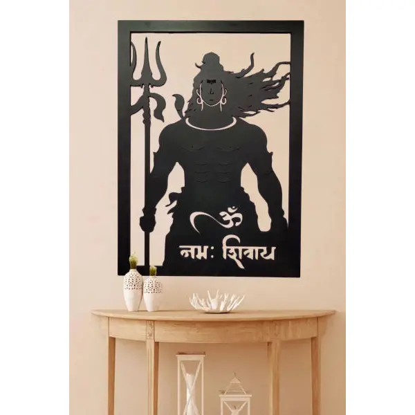 Ressence Shiva with Trishul Wooden Wall Canvas Home Cafe Office Decor In Black (2ft) - Image 3