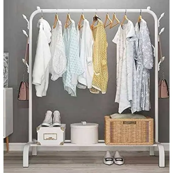 Lukzer 1PC Multipurpose Metal Garment Rack With Top Rod And Lower Storage - Image 3