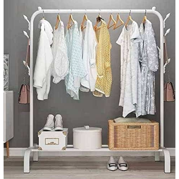 Lukzer 1PC Multipurpose Metal Garment Rack With Top Rod And Lower Storage - Image 5