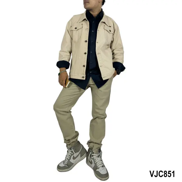 VIRJEANS (VJC851) Stretchable Cotton Jacket For Men-Cream - Image 5
