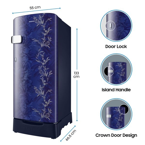 SAMSUNG RR20C2Z226U/IM 192 Litres Single Door Refrigerator with Stylish Grande Design (Flower Pattern Blue) - Image 4