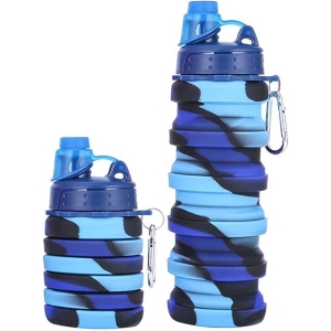 Silicone Collapsible Water Bottles, 16oz Portable Foldable Expandable Water Bottle Sports Cups with Straw