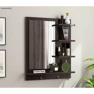 Ressence Wall Mounted Dressing Mirror Wooden Kitchen, Bathroom, Wardrobe Shelf in Brown