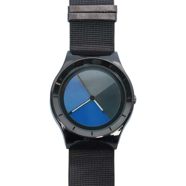 Blue And Black Color Unisex Dial Stainless Steel Metal Strap Watch - Image 2
