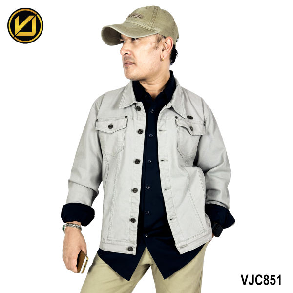 VIRJEANS (VJC851) Stretchable Cotton Jacket For Men-Light Grey - Image 2