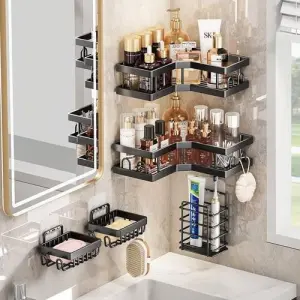 5-piece Bathroom Corner Shower Caddy Organizer Set Designed For Wall Mounting Without Drilling