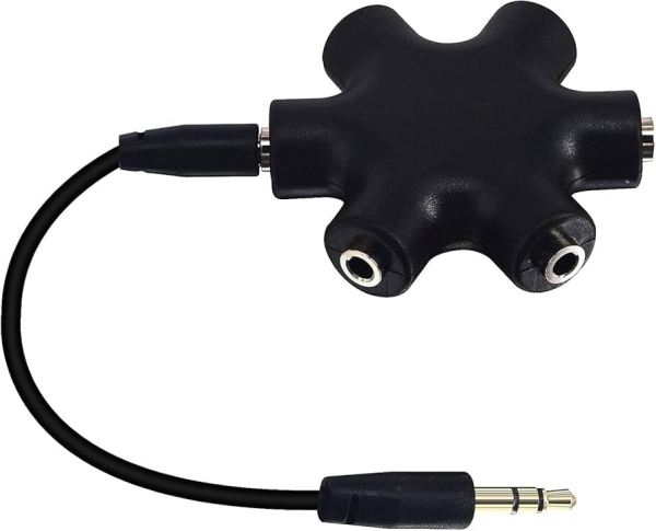 5 Way 6 Port 3.5mm Stereo Audio Splitter Adapter Headset Headphone Earphone Hub with 20cm Aux Cable - White - Image 2