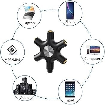 5 Way 6 Port 3.5mm Stereo Audio Splitter Adapter Headset Headphone Earphone Hub with 20cm Aux Cable - White - Image 3