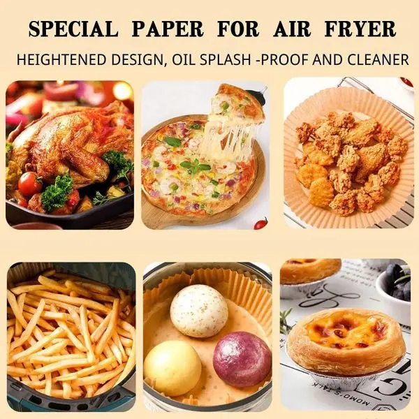 50 Pcs Air Fryer Non-Stick Disposable Liners, Baking Paper for Air Fryer Oil-Proof, Water-Proof, Food Grade Parchment for Baking Roasting Microwave (6.3 inch) - Image 3