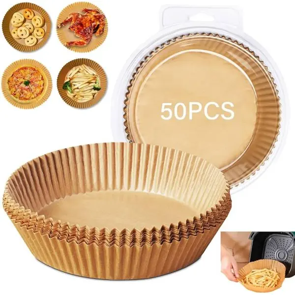 50 Pcs Air Fryer Non-Stick Disposable Liners, Baking Paper for Air Fryer Oil-Proof, Water-Proof, Food Grade Parchment for Baking Roasting Microwave (6.3 inch) - Image 2