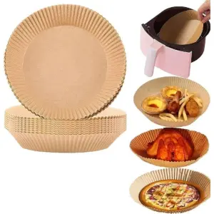 50 Pcs Air Fryer Non-Stick Disposable Liners, Baking Paper for Air Fryer Oil-Proof, Water-Proof, Food Grade Parchment for Baking Roasting Microwave (6.3 inch)