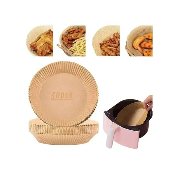 50 Pcs Air Fryer Non-Stick Disposable Liners, Baking Paper for Air Fryer Oil-Proof, Water-Proof, Food Grade Parchment for Baking Roasting Microwave (6.3 inch) - Image 4