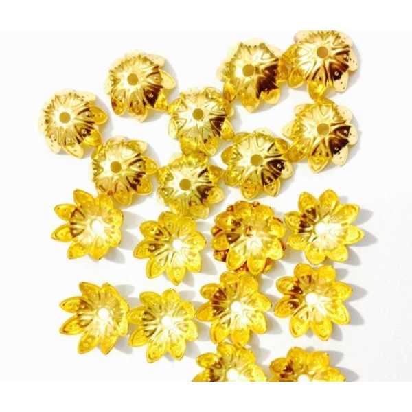 50 pcs Golden Round Beads cap 10mm 8 leaves - Image 2