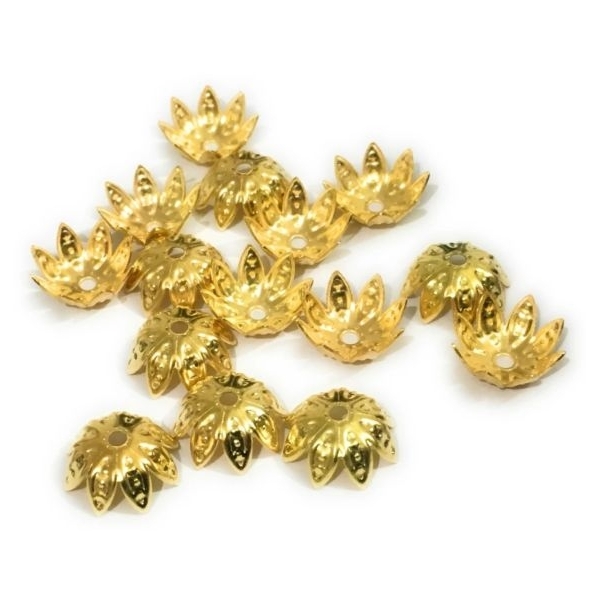 50 pcs Golden Round Beads cap 10mm 8 leaves - Image 4