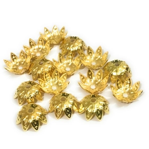 50 pcs Golden Round Beads cap 10mm 8 leaves - Image 5