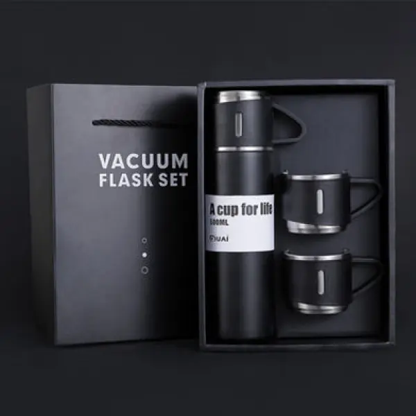 500ml Stainless Steel Thermo With 3 Cup | Vacuum Flask Set Stainless Steel Water Bottle Thermos With Extra 2 Lids (Color May Vary) - Image 3