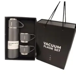 500ml Stainless Steel Thermo With 3 Cup | Vacuum Flask Set Stainless Steel Water Bottle Thermos With Extra 2 Lids (Color May Vary)