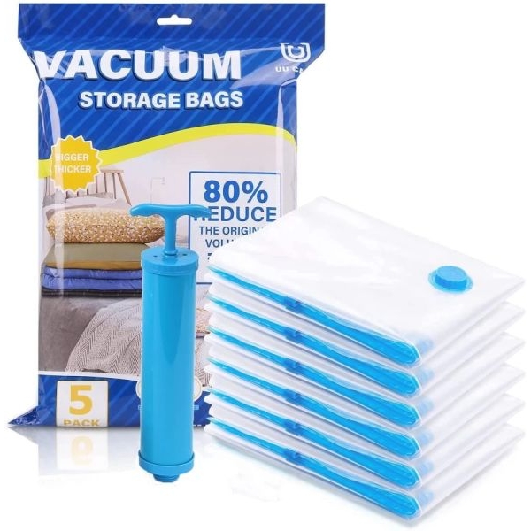 Vacuum Bag For Clothes With Pump - 5 Pieces | Smart Space Saver Vacuum Bags For Travel | Pack Of 5 Compression Storage Bags For Clothes - Image 3