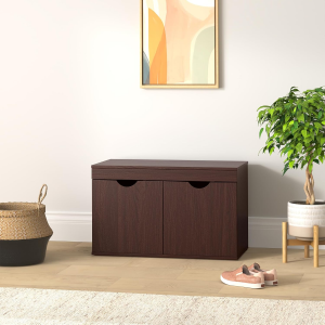 Solimo Shoe Rack Wooden Engineered 2 Door Shoe Rack with Seating Space Clean Design Elegant look for Indoor Storage  in Wenge Matt finish
