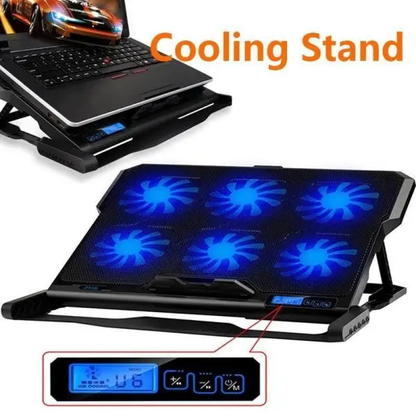 Laptop Cooling Pad, 6 Fans LCD Screen Laptop Cooler - 6 Gear Strong Wind Speed Designed, Dual USB Ports, Adjustable Mount Stand - Image 4