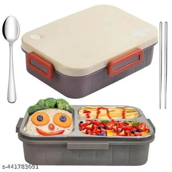 Lunch Box 3 Compartment Leak-Proof BPA Free Stainless Steel with Spoon, for School, Lunch Box, Lunch Box for School & Office with a Fork, a Spoon and a Pair of Chopsticks - Image 2