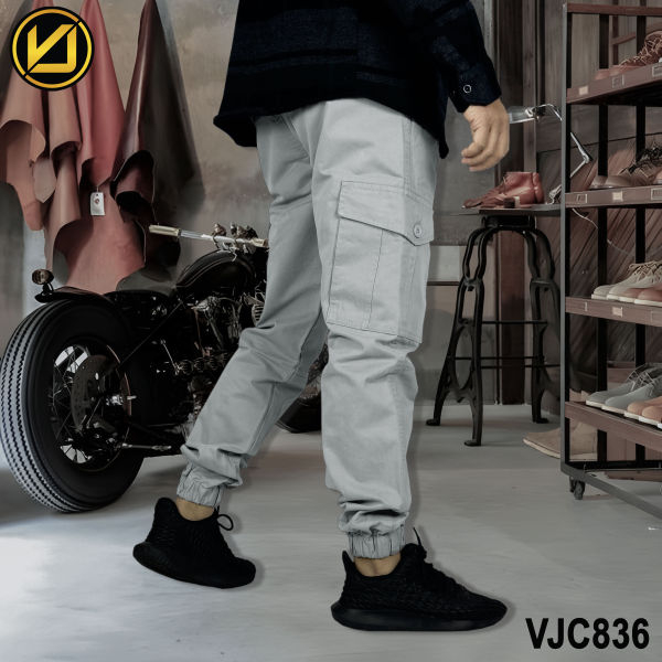 VIRJEANS (VJC836) Cargo Box Joggers 6 Pocket Pant For Men-Grey - Image 2