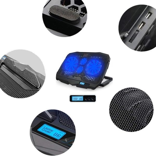 Laptop Cooling Pad 4 Fans Adjustable 10 Inch to 17 Inch Notebook Cooler, Blue Light, S18 For Any Laptop Speed Control Button - Image 2