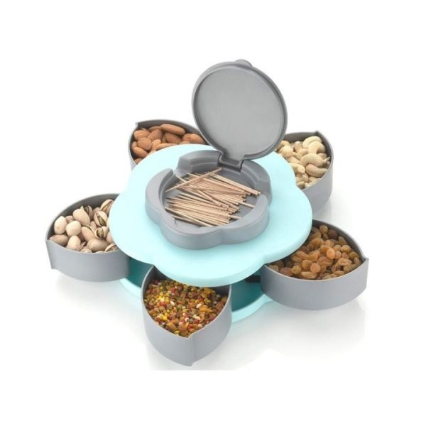Smart Candy Box, Rotating Dry Fruit Box ,Snacks Storage Box Flower Candy Box Serving Rotating Tray Dry Fruit Candy Chocolate 5 Compartments Masala Box for Home Kitchen - Image 2