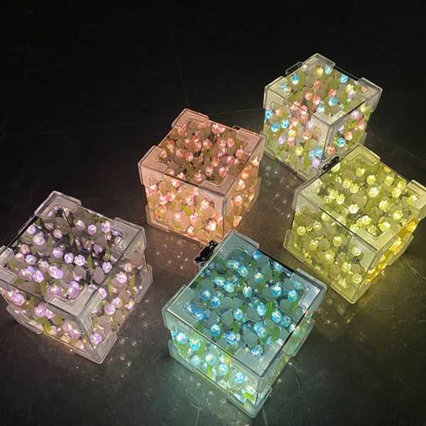 Tulip Nightlight Handmade DIY Material Cube Tulip Mirror Bedroom Decor Atmosphere Lamp Valentine's Day Birthday Gift - Image 3